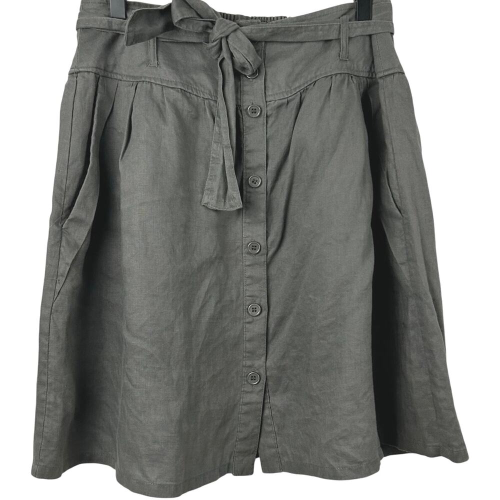 Cynthia Rowley Linen Skirt A Line Button Front Olive Casual Size S